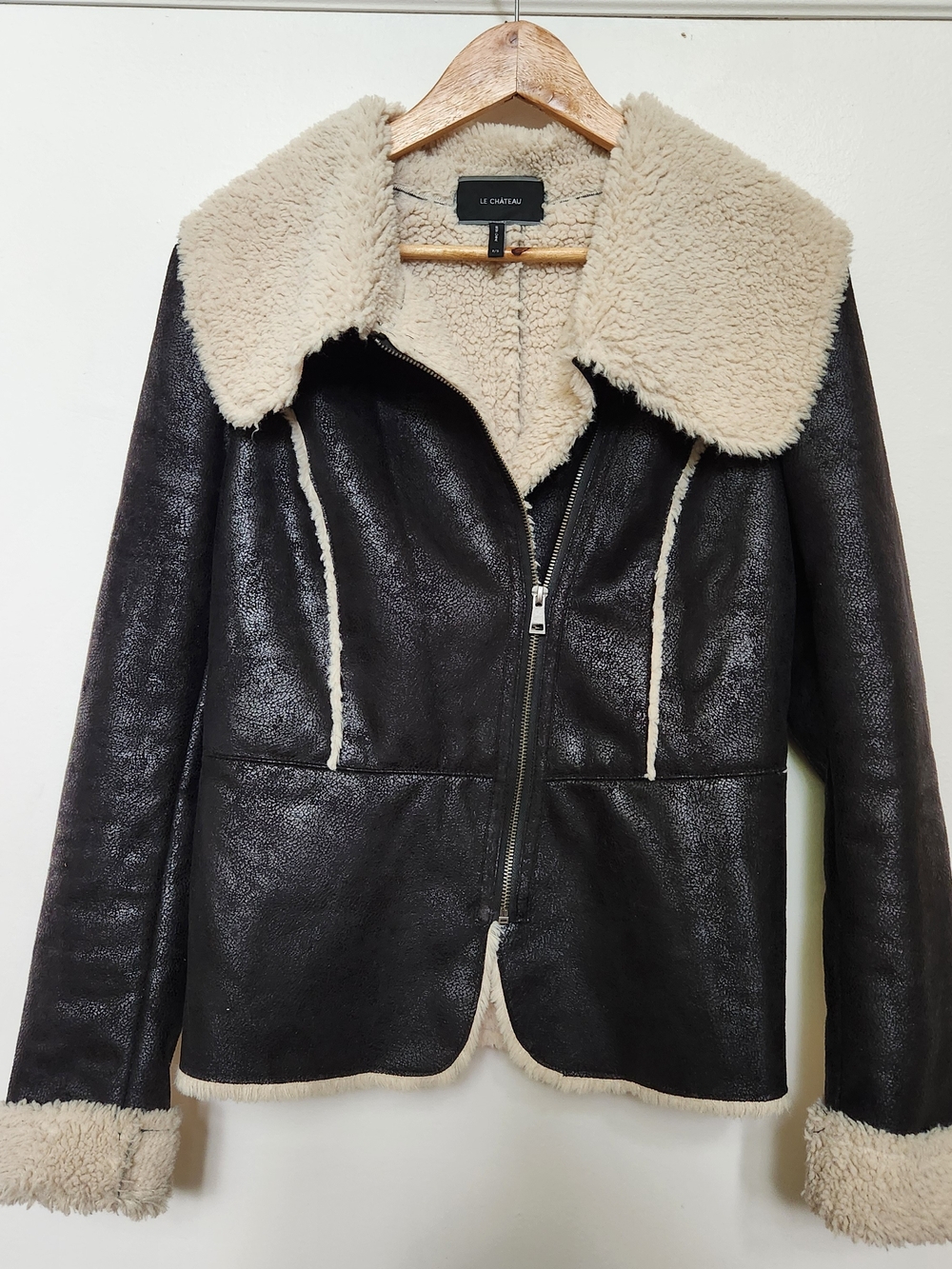 le chateau Black Jacket with Cream Shearling Trim